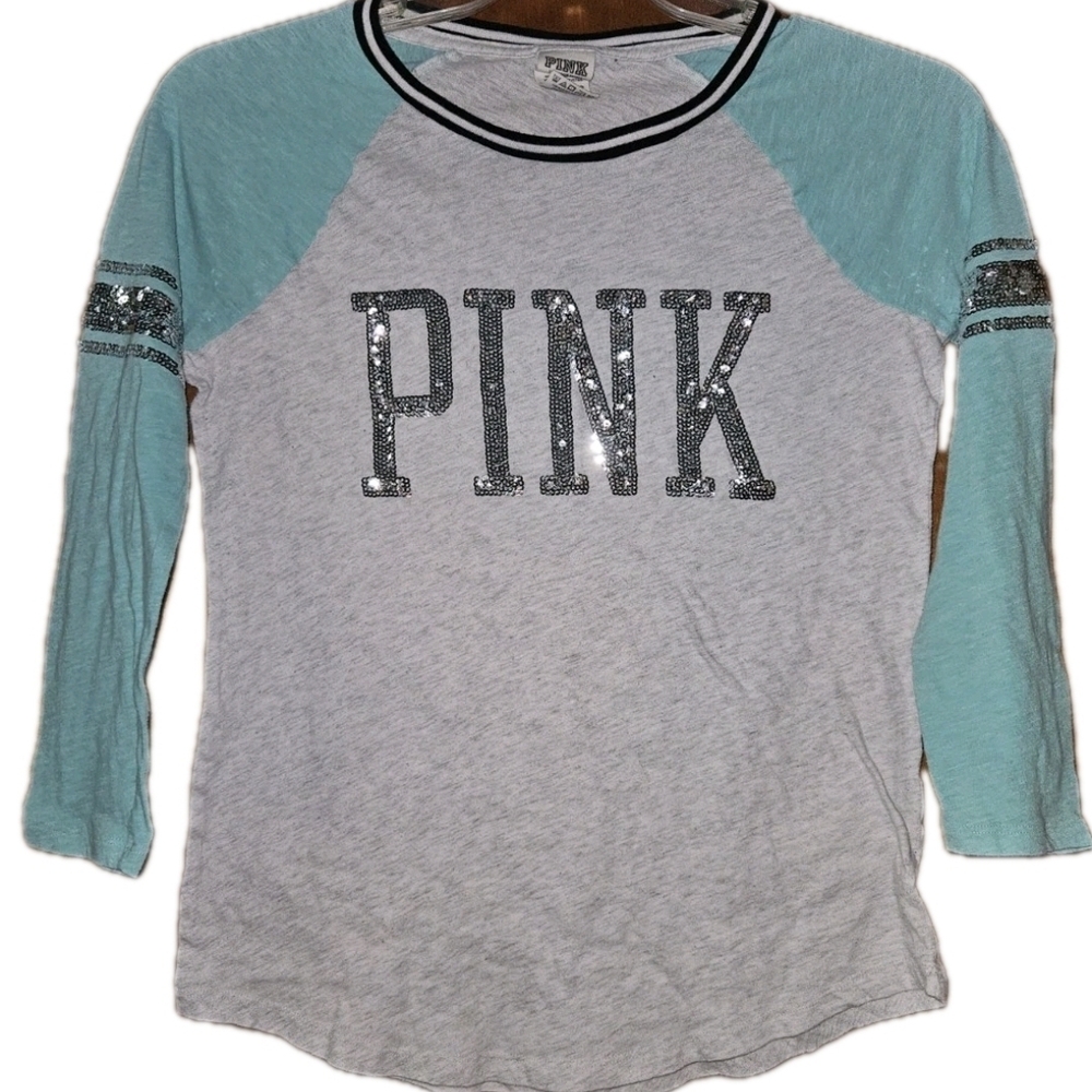 PINK Victoria's Secret Kids Raglan Sleeve Shirt - Gray and Blue
